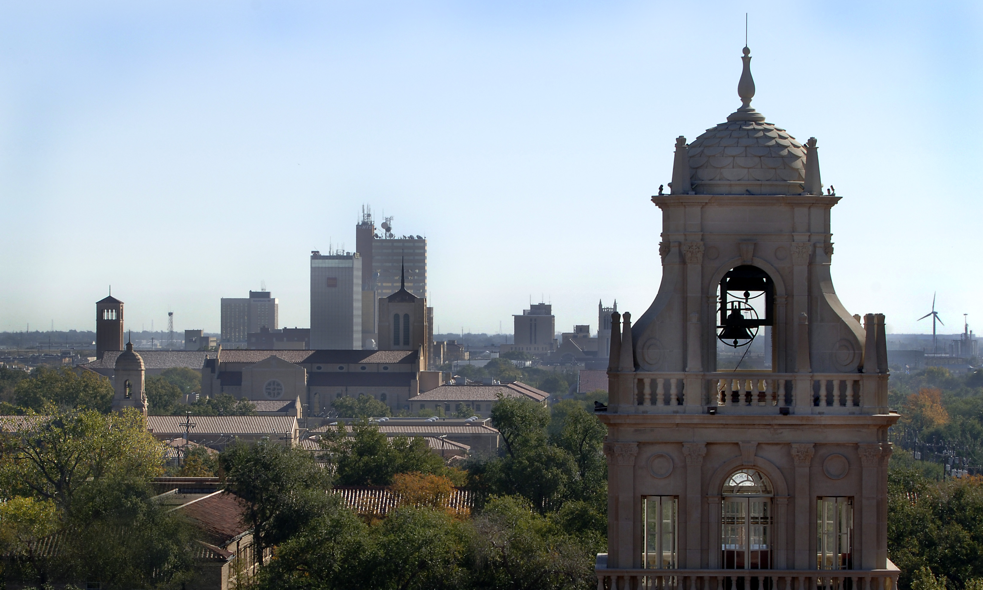 TTU Bell Tower overlooking the Lubbock skyline